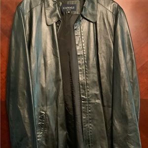CANALI MENS BLACK LEATHER JACKET SIZE IT56/US46